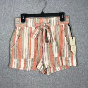 Banjara‎ Shorts Medium Coral Cream Linen Pockets Pull On Resort Cruise Beach